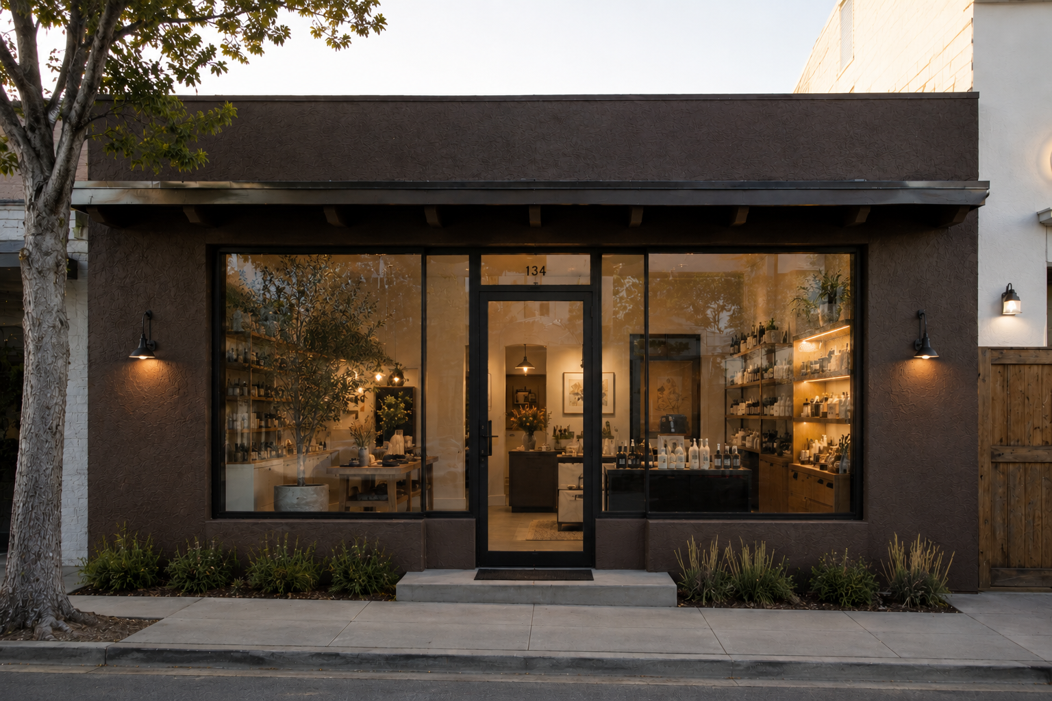 Commercial storefront with black steel-frame windows